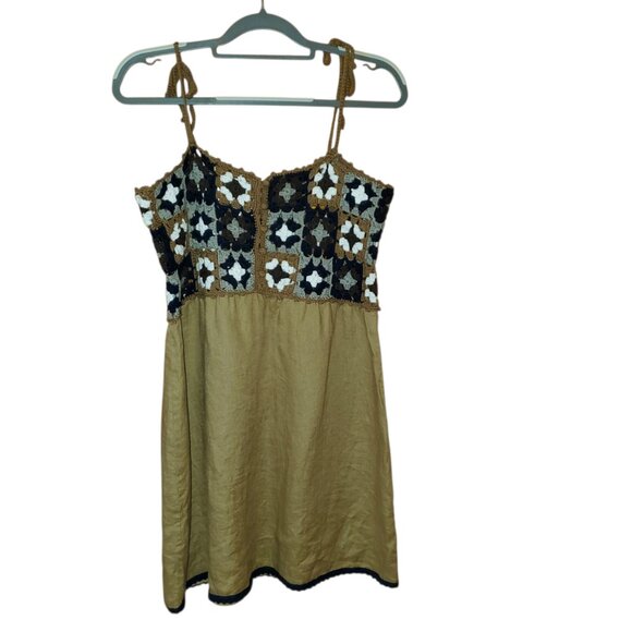 ZARA BLOGGERS’ FAVORITE MIXED CROCHET LINEN DRESS LARGE - Picture 2 of 15